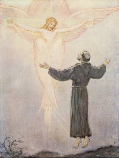 São Francisco a receber os seus estigmas (litografia a cores) de German School