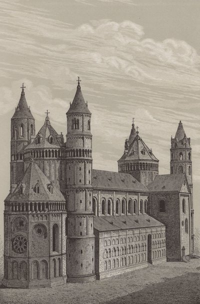São Pedro Dom, a catedral em Worms, Alemanha (litho) de German School
