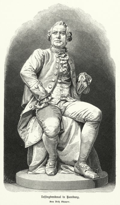 Estátua em Hamburgo por Fritz Schaper do dramaturgo e filósofo alemão Gotthold Ephraim Lessing (litho) de German School