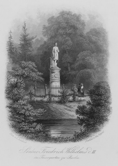 Estátua de Frederick William III da Prússia, no Tiergarten, Berlim (gravura em aço) de German School