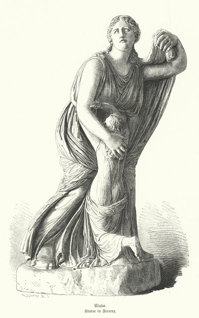 Estátua de Niobe protegendo um de seus filhos de Artemis e Apollo (gravura) de German School