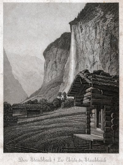 Cachoeira de Staubbach. (gravura, ca. 1830) de German School