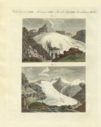 Estranhos glaciares como o nascimento de grandes rios (gravura colorida) de German School