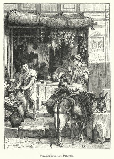 Cena de rua na antiga cidade romana de Pompeia (gravura) de German School