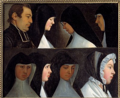 Estudos de monjas postulantes e noviças da Ordem de São Bento Pintura da escola alemã do século XIX. Roanne, musee Joseph Dechelette - Estudos de postulantes e noviças religiosas da Ordem de São Bento (com t de German School