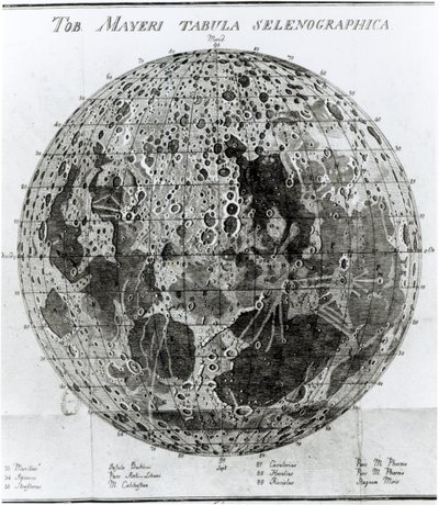 Superfície da Lua, ilustração de Selenotopographische Fragmente de Johann Hieronymus Schroeter, publicada em 1791 de German School