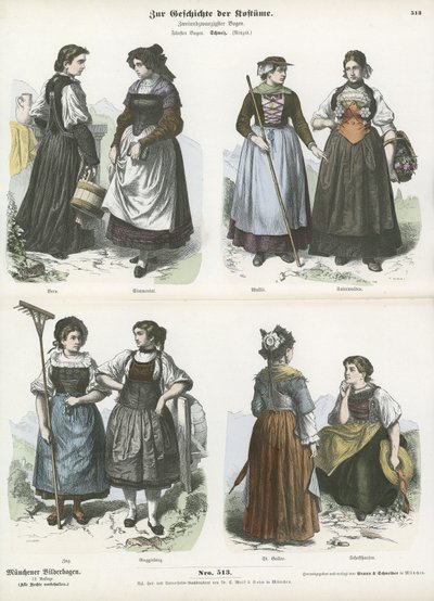 Trajes suíços do século XIX de German School