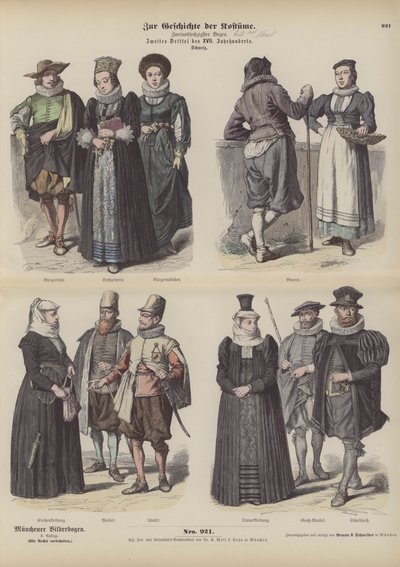 Fatos suíços, meados do século XVII (gravura colorida) de German School