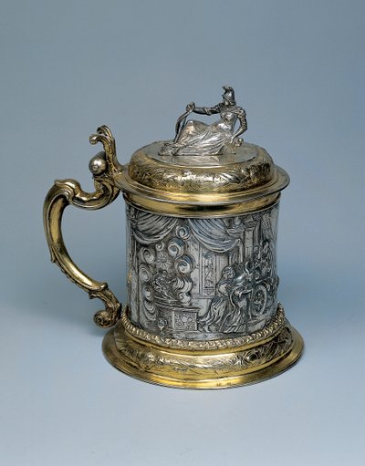 Tankard, o corpo perseguido com uma cena representando Alexandre e a lenda do nó górdio, Danzig, c.1680 (pacote prata dourada) de German School