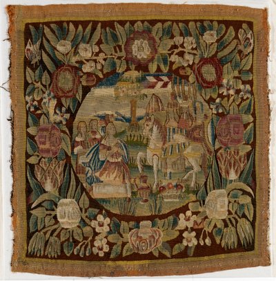 Almofada de tapeçaria representando David e Abigail, Samuel XXV, fabricada possivelmente em Hamburgo, Alemanha, c.1615 (lã) de German School