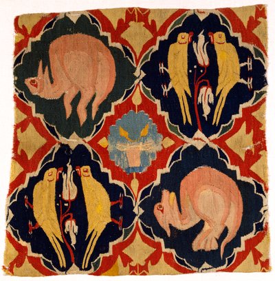 Fragmento de tapeçaria representando aves e animais, da Francónia ou do Alto Reno de German School
