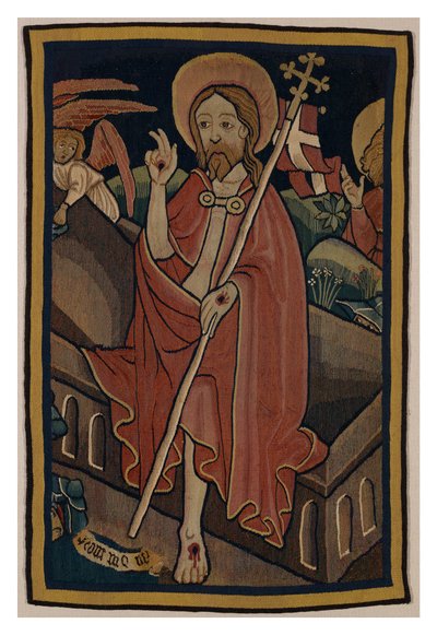 Fragmento de tapeçaria representando a Ressurreição de Cristo, de Nuremberga, c.1440 (lã e linho) de German School