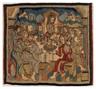Painel de tapeçaria com cenas da Paixão de um antepêndio, da Alta Renânia (lã e linho) de German School