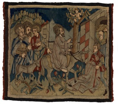 Painel de tapeçaria com cenas da Paixão de um antepêndio, da Alta Renânia (lã e linho) de German School