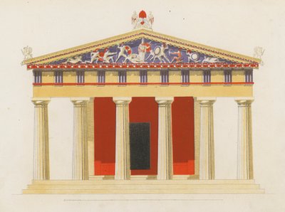 Templo de Aphaea, Aegina, Grécia (litografia a cores) de German School