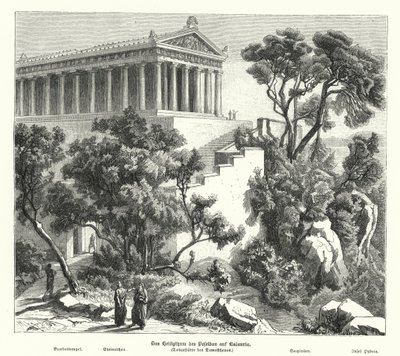Templo de Poseidon, Kalaureia, Grécia, onde Demóstenes tomou santuário antes de tomar veneno em 322 AC (gravura) de German School