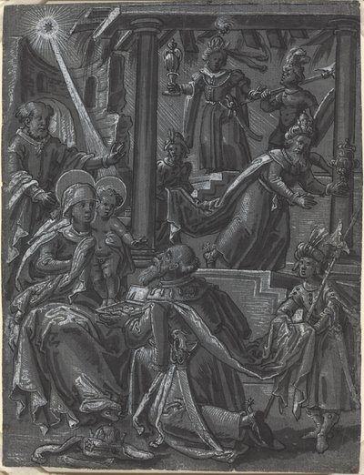 A Adoração dos Reis [reto], c.1600 (desenho a pena e tinta) de German School