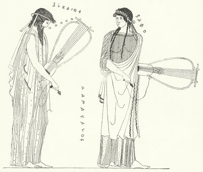 O poeta grego antigo Alcaeus e seu amante Sappho (gravura) de German School