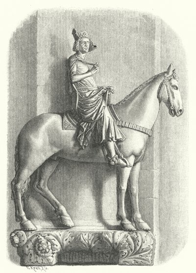 O Cavaleiro de Bamberg, estátua na Catedral de Bamberg, Alemanha (gravura) de German School