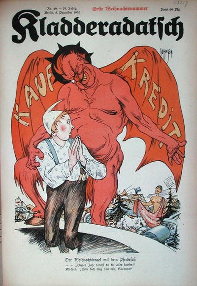 "O Demônio do Crédito", caricatura da revista "Kladderadatsch", Berlim de German School