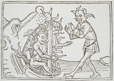 O diabo Belial antes dos portões do inferno, de Das Buch Belial, publicado em Augsburg, 1473 de German School
