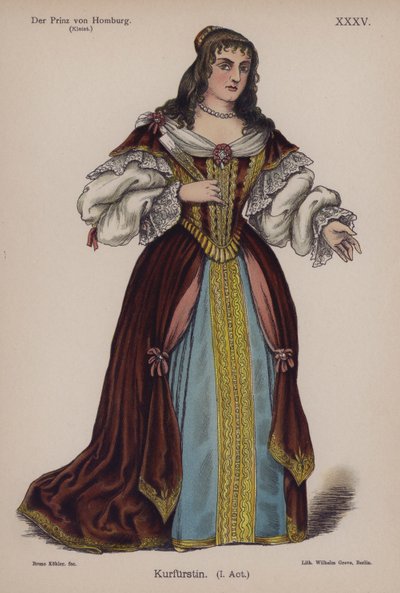 A Duquesa de Brandenburg, de Der Prinz von Homburg (O Príncipe de Homburg) por Heinrich von Kleist (cor litho) de German School