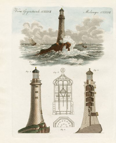O Farol de Eddystone (gravura colorida) de German School