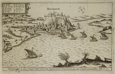 A queda de Belgrado para os turcos em 1521, ilustração de um livro sobre as campanhas otomanas na Europa, gravado por Paul Furst (c.1605-66) de German School