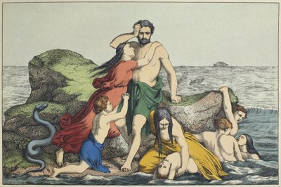 The Flood, ilustração de LAncien Testament, publicado por Jakob Ferdinand Schreiber, Esslingen (gravura a cores) de German School