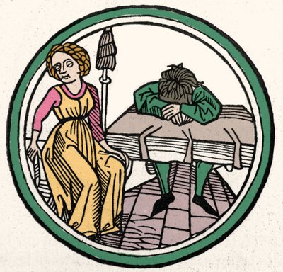 Os Quatro Temperamentos: Xilografia melancólica (triste e deprimida), Augsburg 1480 de German School