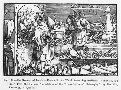 O Alquimista Alemão, da Consolação da Filosofia de Boécio, ilustração da Ciência e Literatura da Idade Média e da Renascença, escrito e gravado por Paul Lacroix, 1878 (b de German School