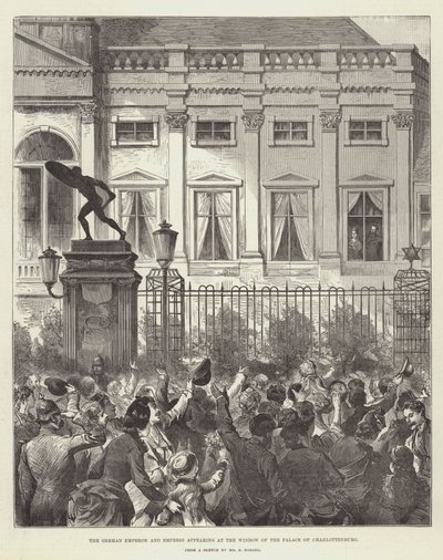 O Imperador e Imperatriz Alemã aparecendo na Janela do Palácio de Charlottenburg (gravura) de German School