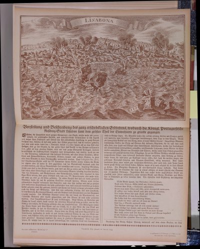O Grande Terremoto de 1755 em Lisboa, cópia fac-símile de uma gravura e texto originais, 1755 de German School