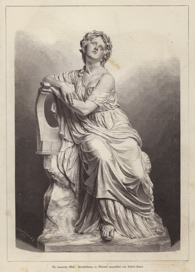 A Musa de Luto, estátua em mármore do escultor alemão Robert Cauer, o Ancião (gravura) de German School