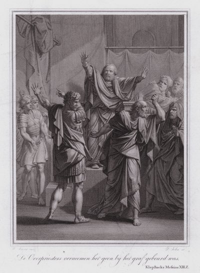 Os Sumos Sacerdotes aprendem que o túmulo de Cristo está vazio (gravura) de German School