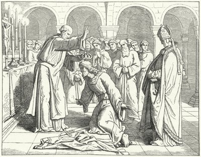 O Santo Imperador Romano Henrique II recebe uma bênção no Mosteiro de São Vito em Verdun de German School