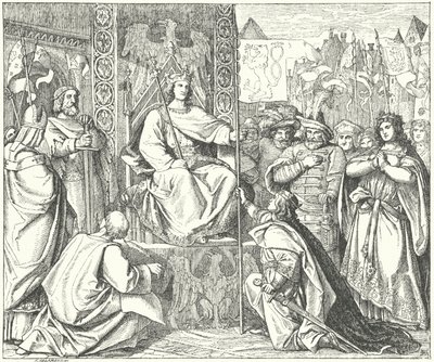 O Santo Imperador Romano Henrique VII recorda o seu filho, João da Boémia (gravura) de German School