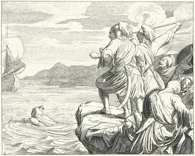 O Santo Imperador Romano Otto II escapando dos gregos após sua derrota na Batalha de Stilo, 982 (gravura) de German School