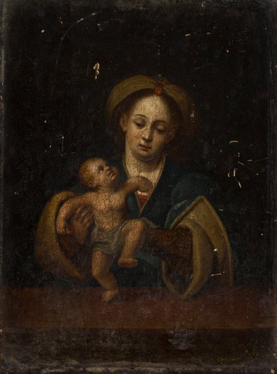 A Madona e o Menino (óleo sobre painel de carvalho) de German School