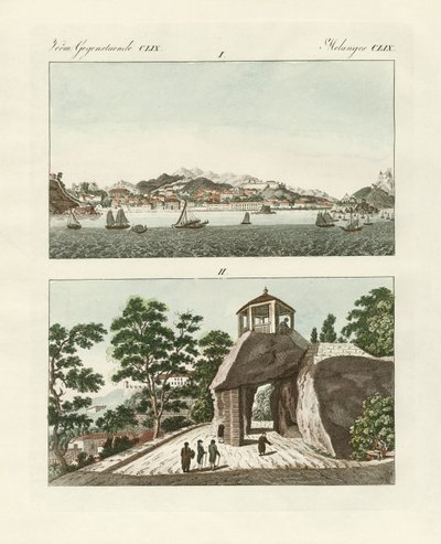 A colónia portuguesa de Macau na China (gravura a cores) de German School