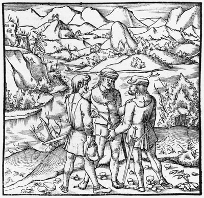 O Rutli Oath, ilustração de Cosmographie Universelle por Sebastien Munster (1488-1552) Basel, publicado em 1559 de German School