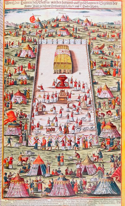 As Tribos de Israel Reunidas ao redor da Arca da Aliança no Deserto do Sinai, após o Êxodo do Egito, c.1630 de German School