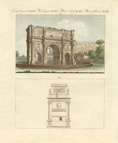 O Arco Triunfal do Imperador Constantino em Roma (gravura colorida) de German School