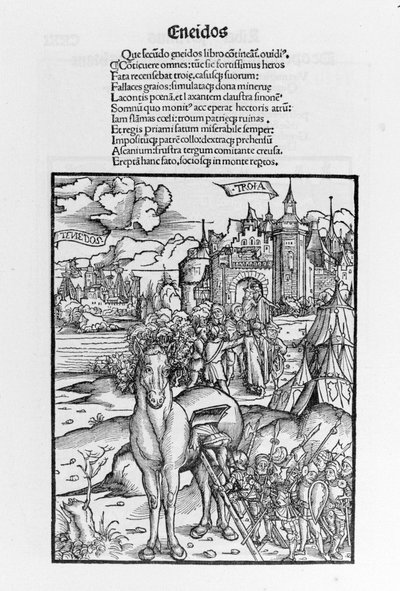 O cavalo de Tróia. Aeneid. Xilografia de Sebastian Brant. Estrasburgo de German School