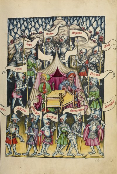 As Doze Tribos de Israel de Weltchronik Ms 33 fol.94, c.1400-10 (têmpera, tinta dourada e prateada, tinta sobre pergaminho) de German School