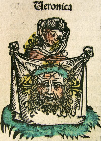 O véu de Verônica, publicado no Nuremberg Chronicle, 1493 de German School