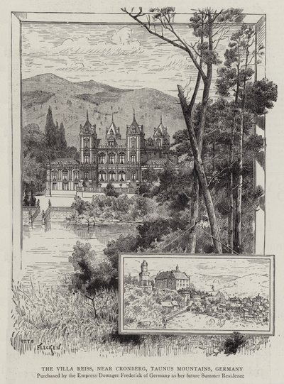 A Villa Reiss, perto de Cronberg, Montanhas Taunus, Alemanha (gravura) de German School