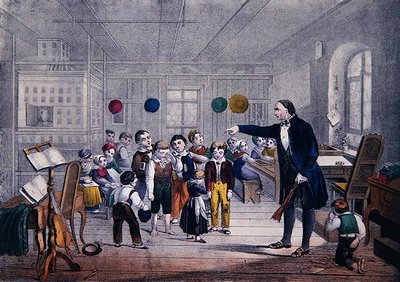 The Village Schoolmaster, c.1850 (cor litho) de German School