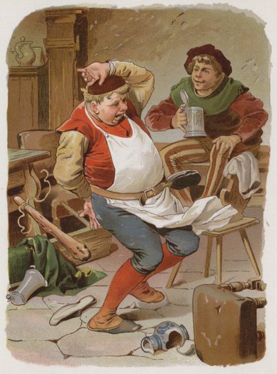 A Mesa dos Desejos, o Ars de Ouro e o Cudgel no Saco (chromolitho) de German School
