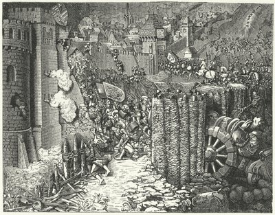 O exército do Santo Imperador Romano Maximiliano I invadindo Szekesfehervar, capital medieval do Reino da Hungria de German School